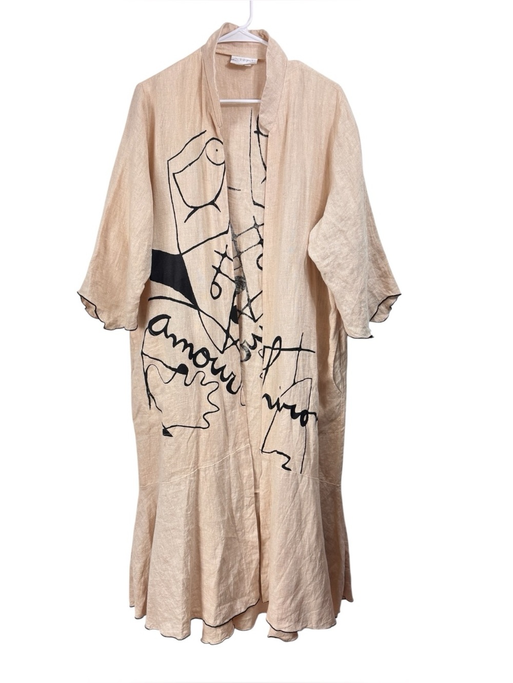 AHNI Size 2 Medium Open front Long Duster Cardigan 100% Linen Art to Wear